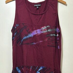 Burgundy and Tie-Dye Handkerchief Hem Sleeveless Dress Large